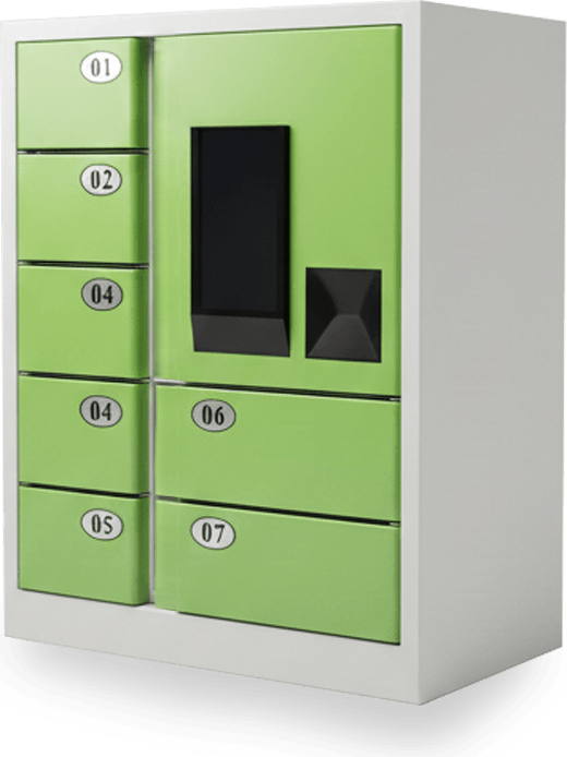 Locker inteligente de HASSE con compartimentos numerados y pantalla de control